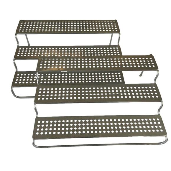 Metal Multi Level Spice Shelf Rack Organizer Silver Tone Metal Free Standing - Picture 3 of 15